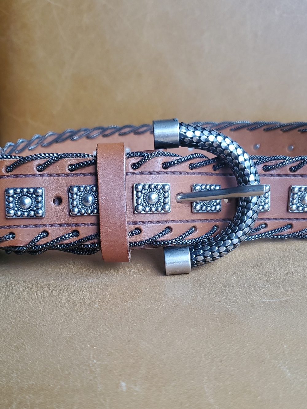Vintage Nanni Milano Made In Italy Leather Chain Belt